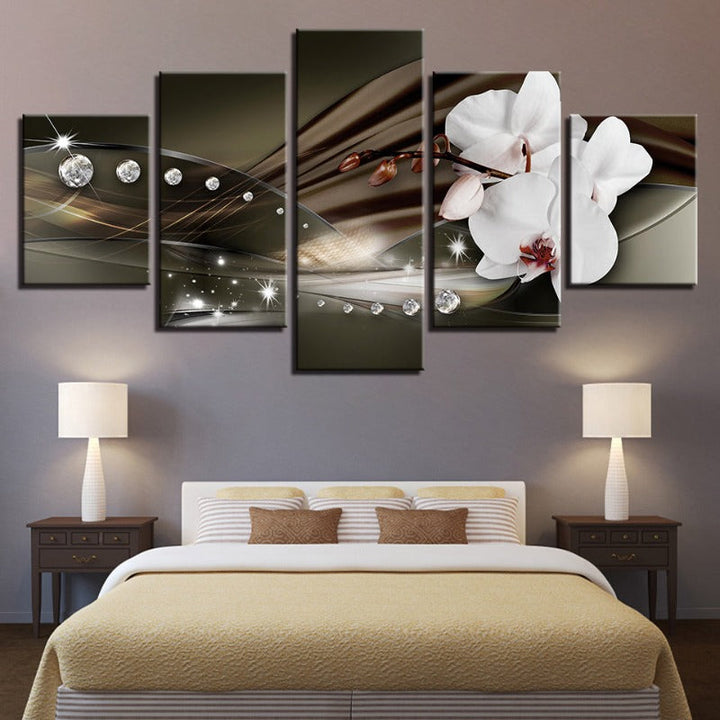 5 Piece Black Background Maroon Hue White Flower | Bowlift
