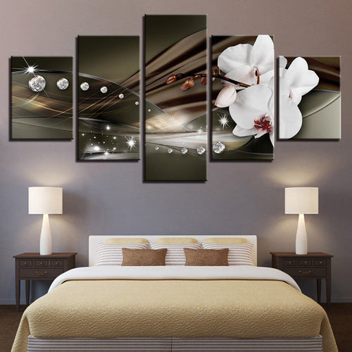 5 Piece Black Background Maroon Hue White Flower | Bowlift