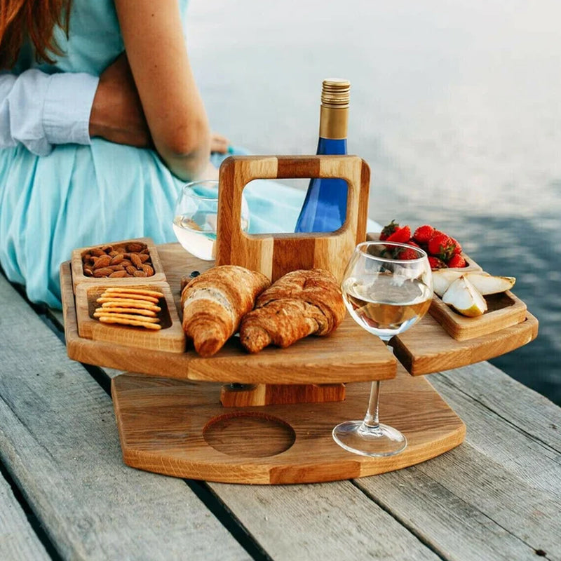 BowLift | Stylish Picnic Table with Glass and Wine Bottle Holders