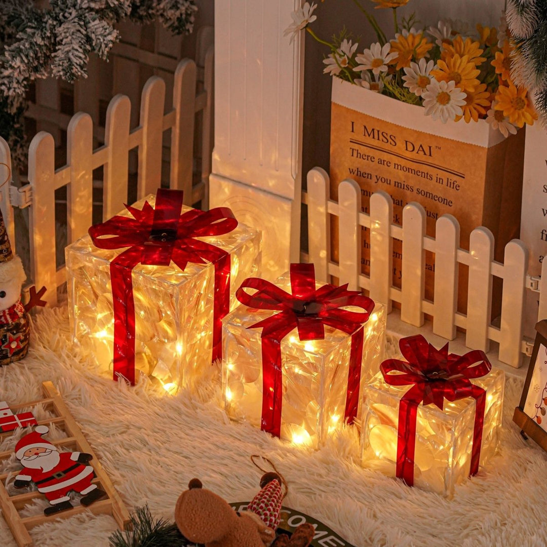 BowLift | Luminous gifts - set of 3 illuminated boxes - Christmas decoration for indoor and outdoor