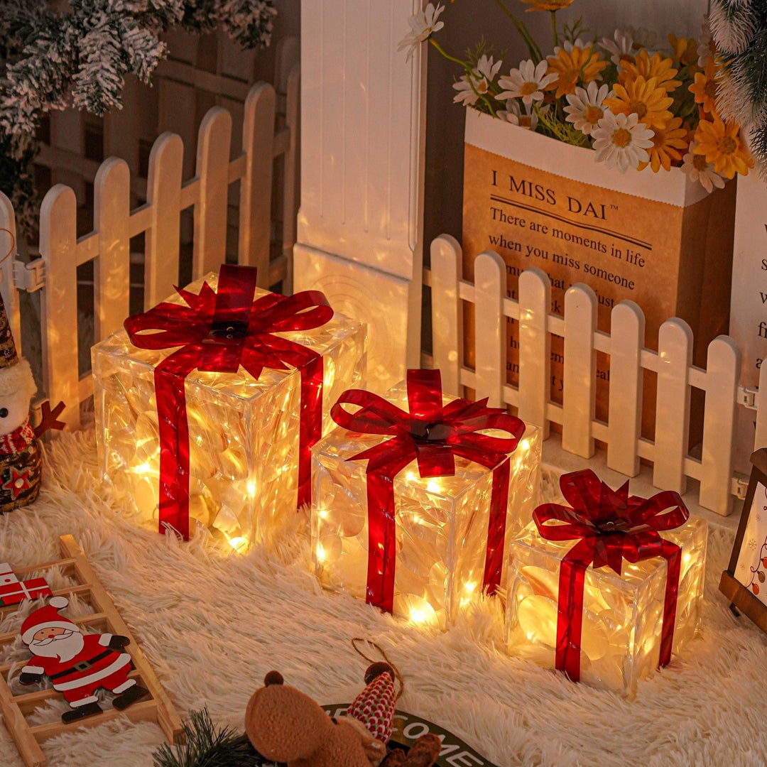 BowLift | GlowBox – LED Gift Boxes Set for Christmas Decoration (3 Pieces)