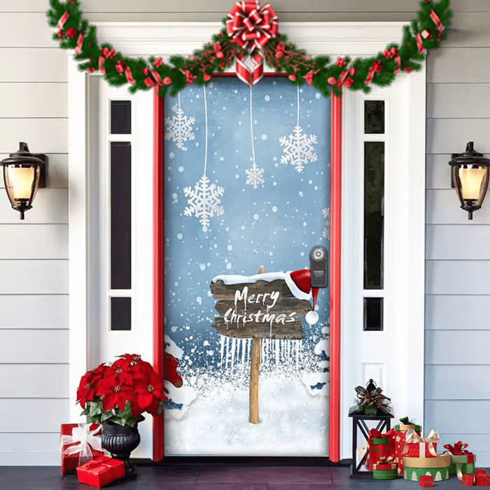 BowLift | Christmas Door Decoration with Santa Claus | Fabric Door Cover | Quick Assembly & Reusable