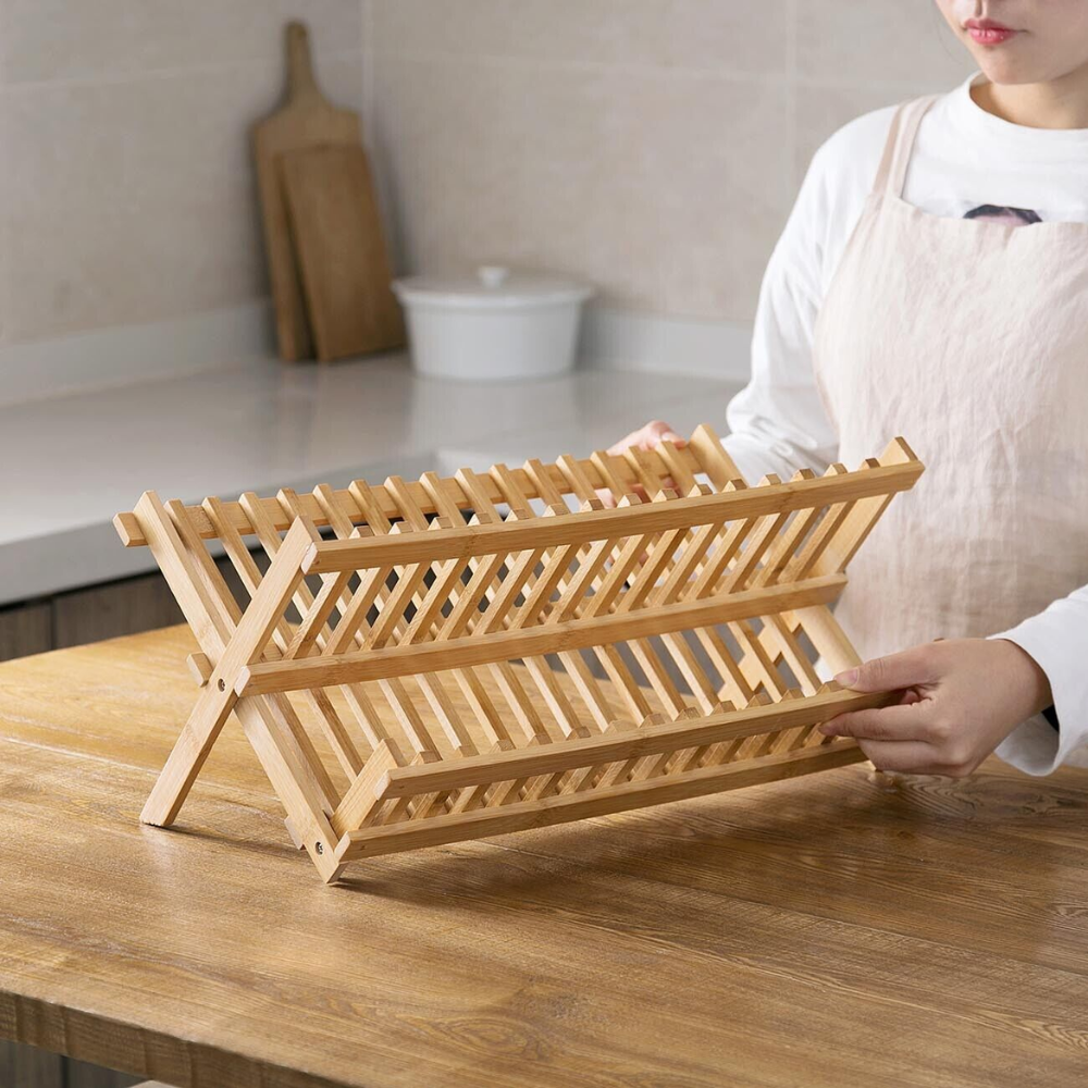 Bamboo drying rack with vertical compartments | Bowlift