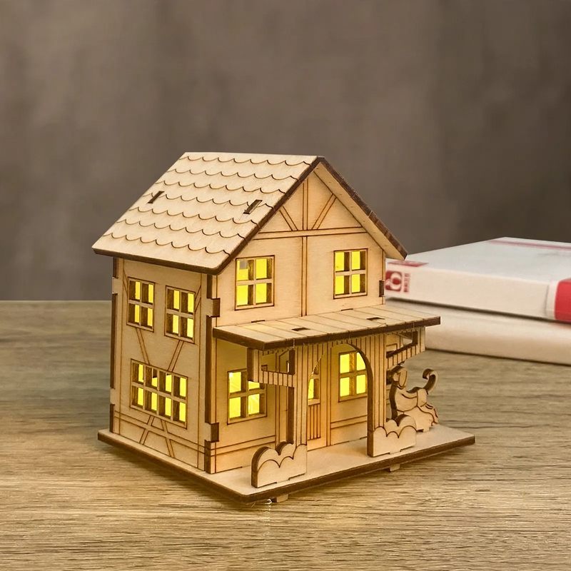 DIY Christmas House made of Linden Wood with Lighting