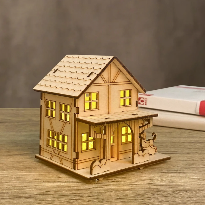 DIY Christmas House made of Linden Wood with Lighting