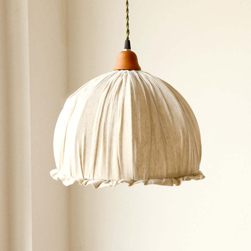 EcoLume - Minimalist Scandinavian LED Pendant Light Beige Fabric Shade, AdjustaBowlifte for Living Room and Dining Room | Bowlift