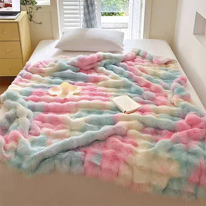 Double-layered rabbit fleece wool blanket, Polyester