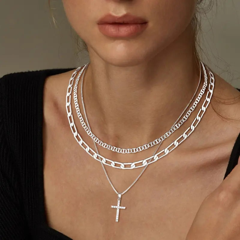 BowLift | 3pc 14k Layered Cross Necklace Stack