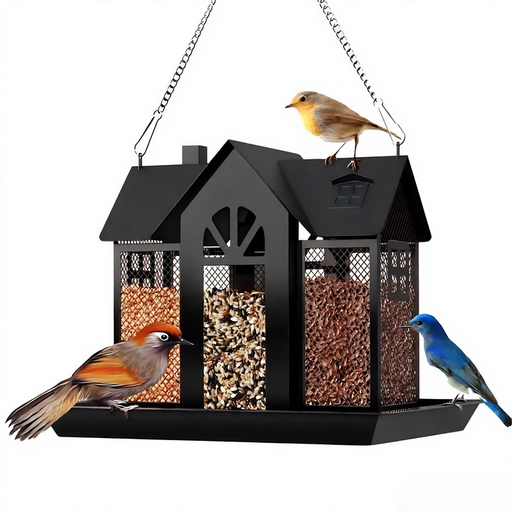 Metal Birdhouse with Chain for Hanging Decoration