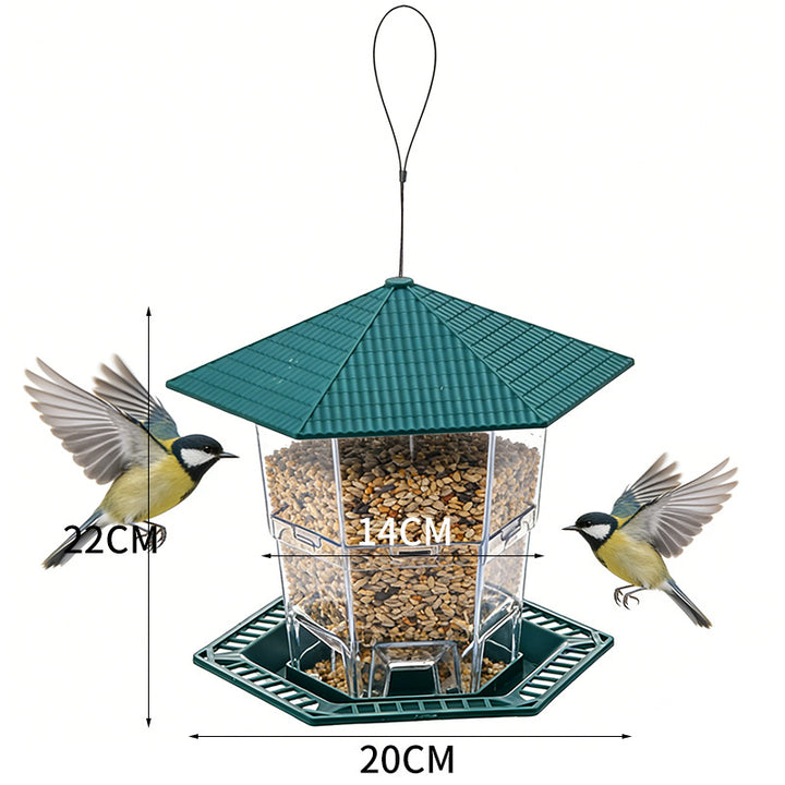 Hanging bird feeder for outdoor use