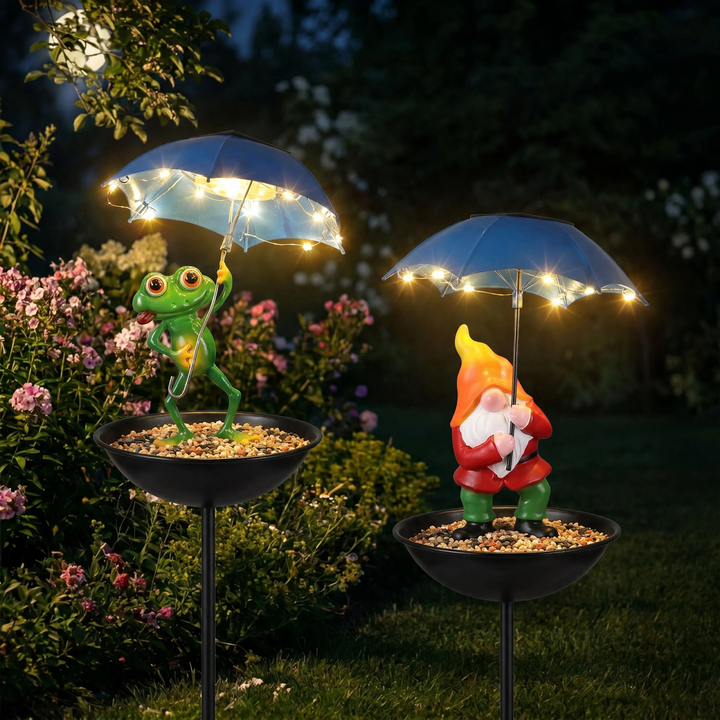 Solar Birdbath with Frog Decoration and Light
