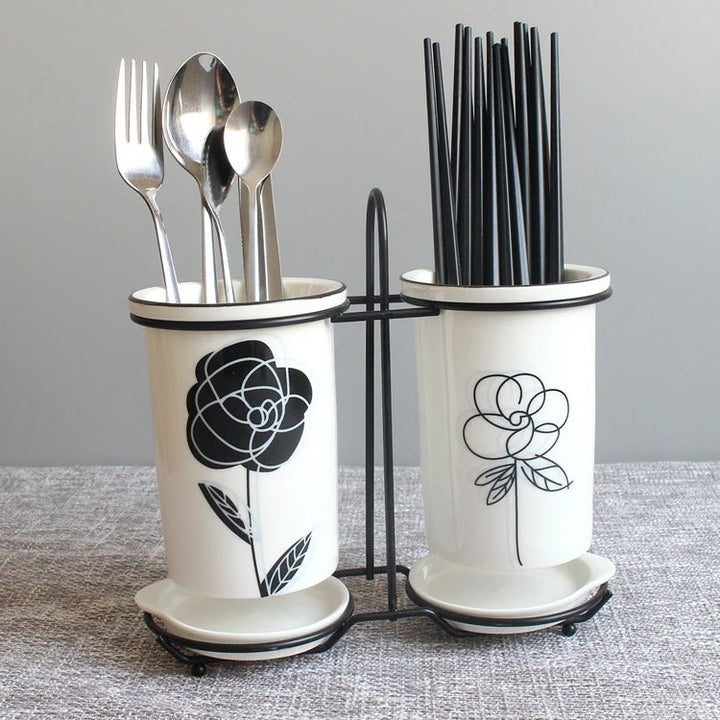 BowLift | Ceramic Chopsticks and Utensil Storage Set with Drainage Rack