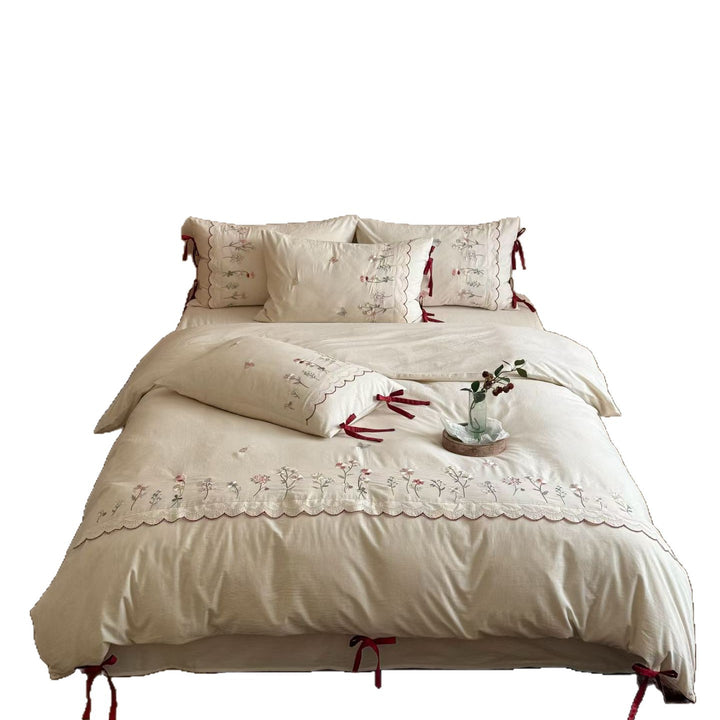 Cotton-linen bedding set, embroidered, French