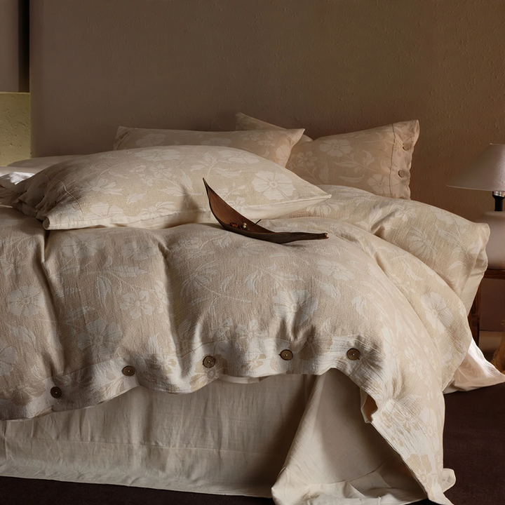 Cotton-linen bedding set, 4-piece, button closure