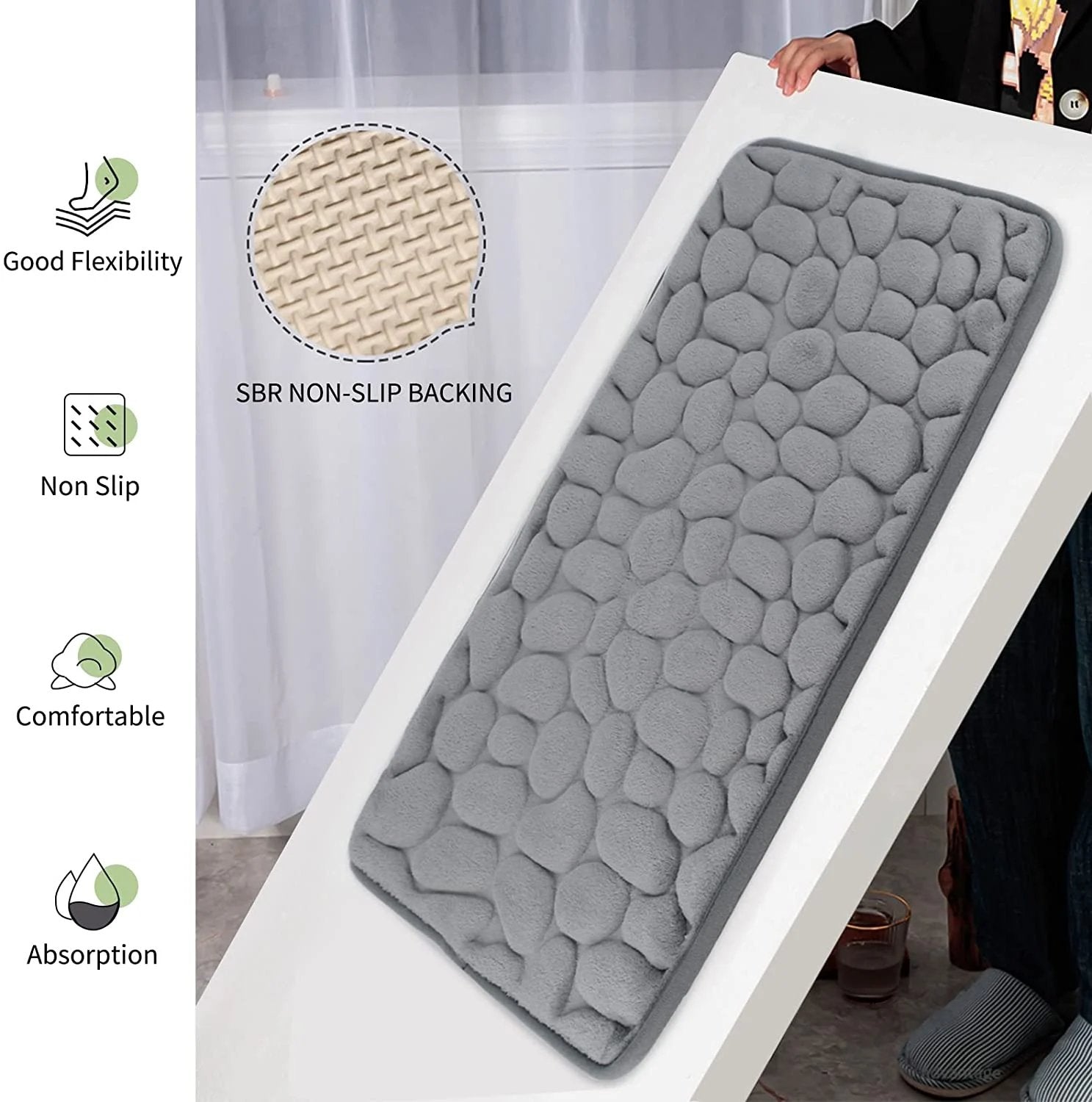 BowLift | Cobblestone Embossed Bathroom Bath Mat