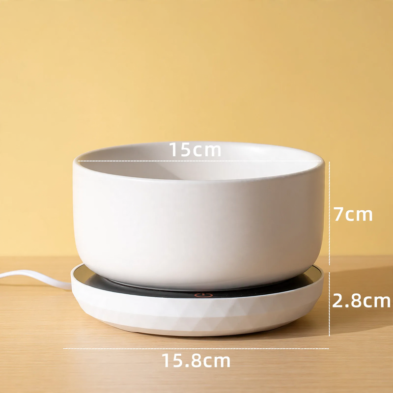 Heated ceramic bowl with heating mat