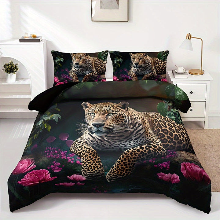 BowLift | Luxurious Animal Print Bedding Set with Rose Pattern - 3-piece
