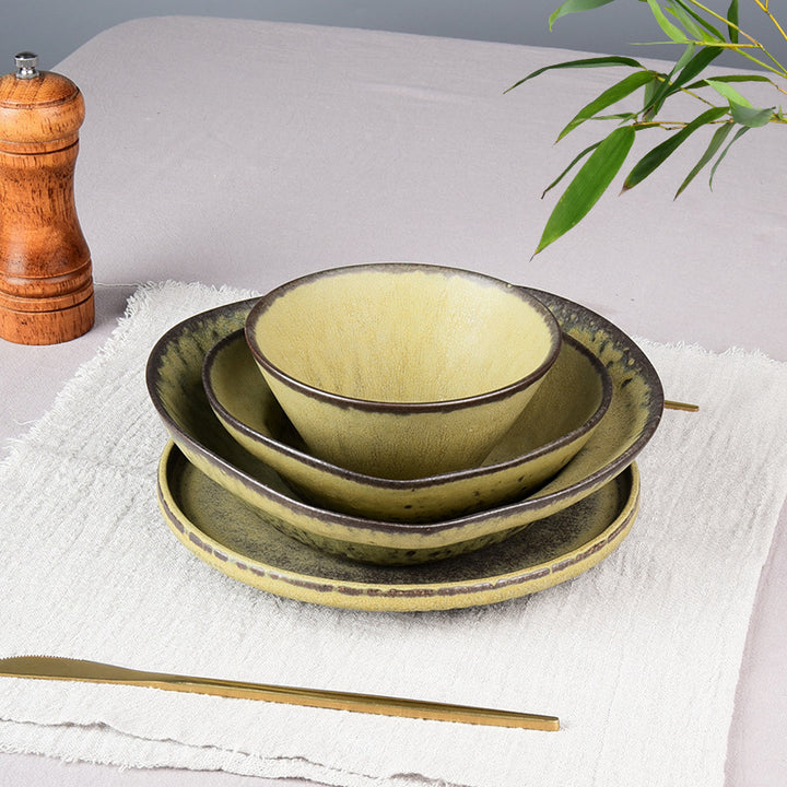 Ceramic bowl, stone green, irregular shape