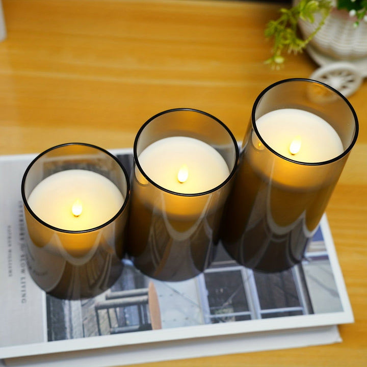 FlamelessGlow – Gray LED Candle with Timer Bowlift