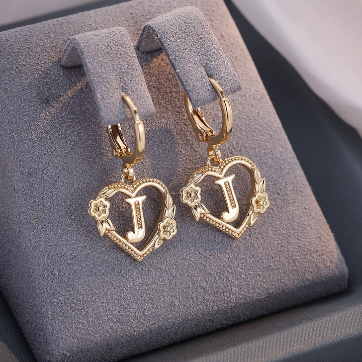 BowLift | Dainty Initial Letter Heart Hoop Earrings