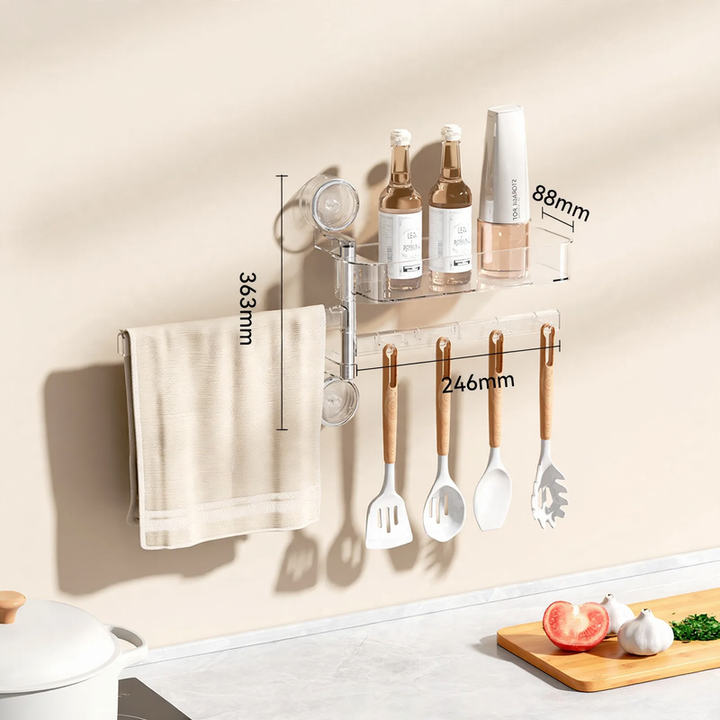 Rotating suction cup spice rack, wall mounted