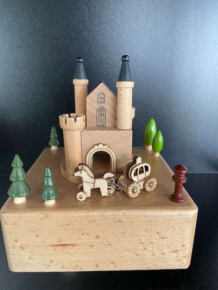 Decorative wooden music box with mechanical movement