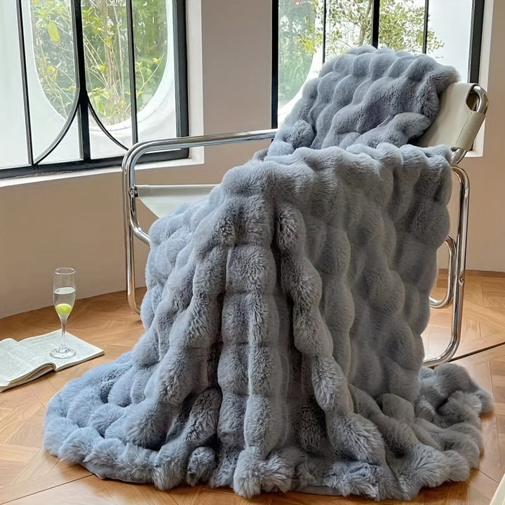 Faux Rabbit Fur Fleece Bowliftanket – Luxury Warm Couch Bowliftanket for Napping and Air Conditioning | Soft and Thick Bowliftanket | Bowlift