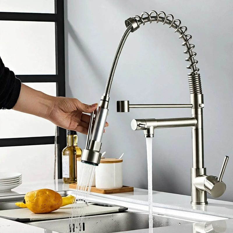 Stainless steel kitchen faucet with spray function