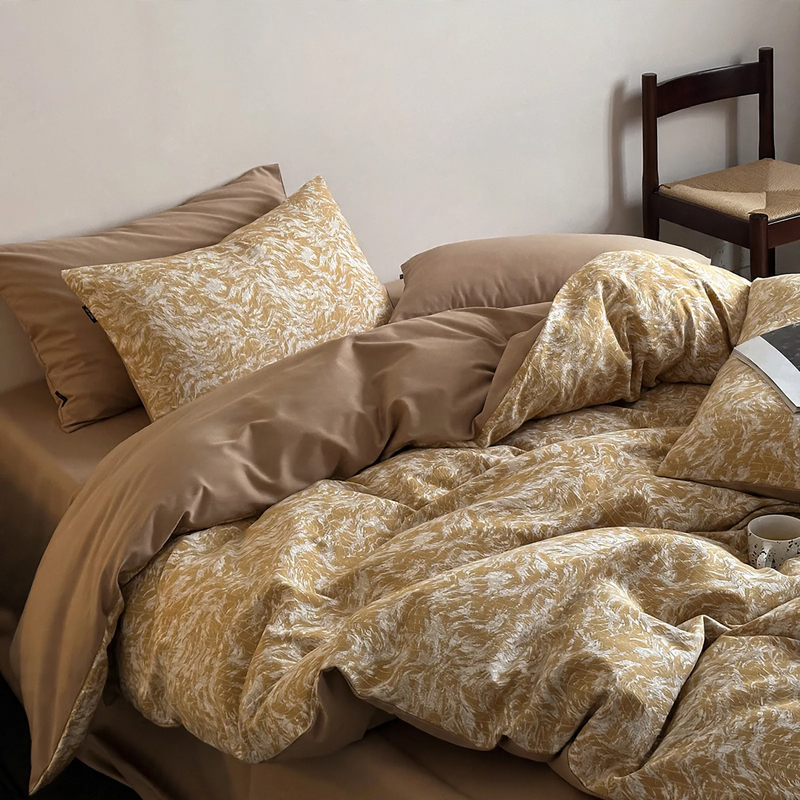 Cotton bedding set, 4-piece, geometric pattern