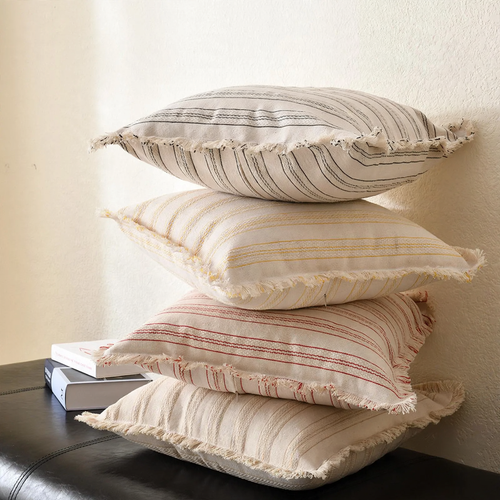 Square decorative pillow with stripe pattern