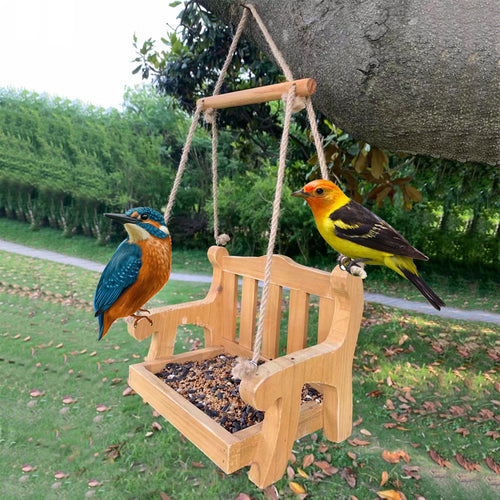 Automatic birdhouse made of pine wood for hanging
