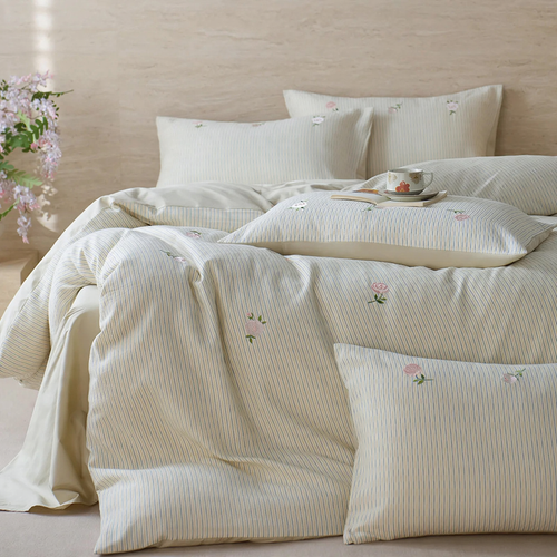 Cotton bedding set, 4-piece, striped pattern