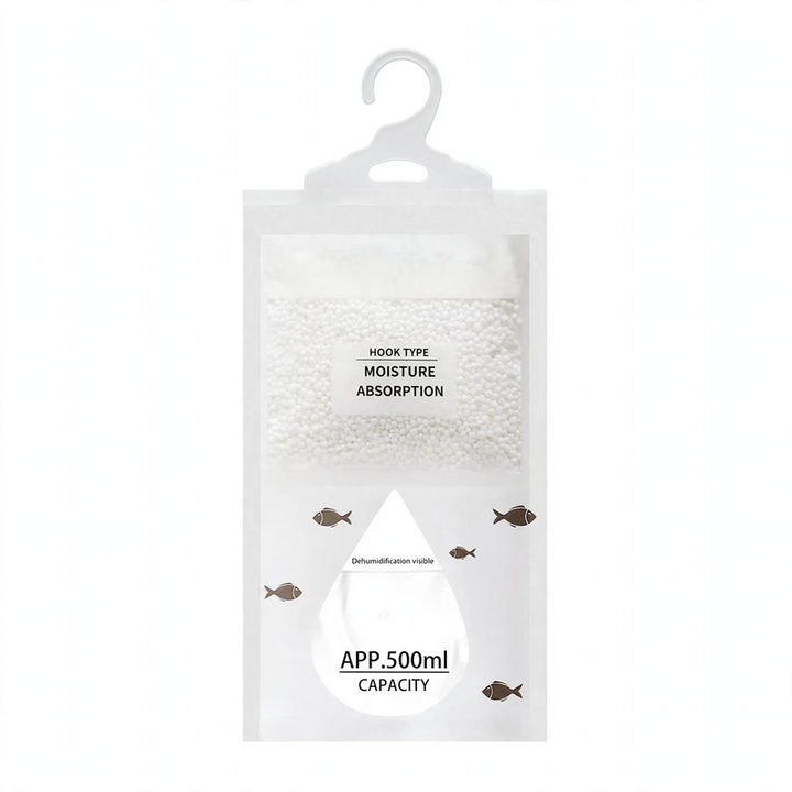 Hanging dehumidifying bag for wardrobes