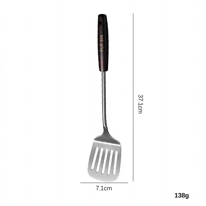 Kitchen utensil set, stainless steel with wooden handle