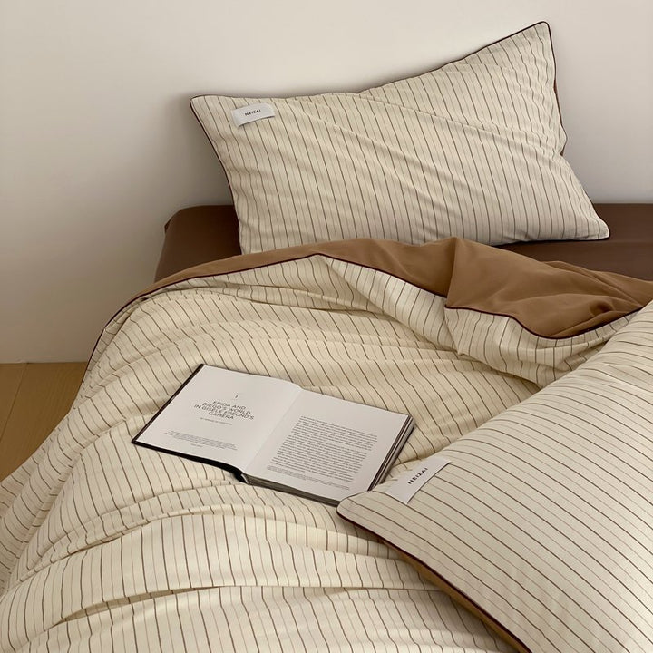 Cotton bedding set, 4-piece, stripe pattern