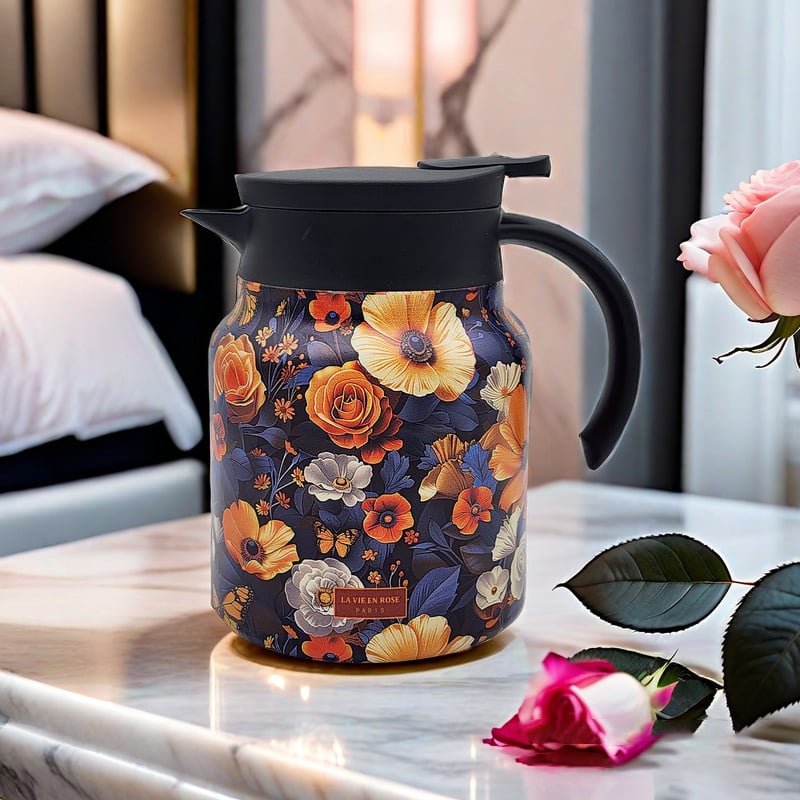 BowLift | Vintage Floral Pattern Tea Thermos – Built-In Infuser