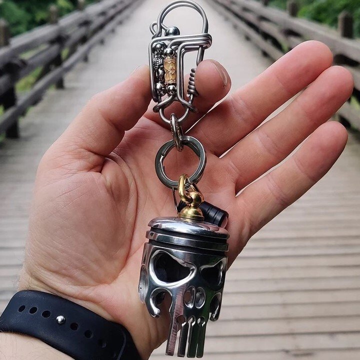 BowLift | Piston art skull keychain [pendant/flashlight/bottle opener]