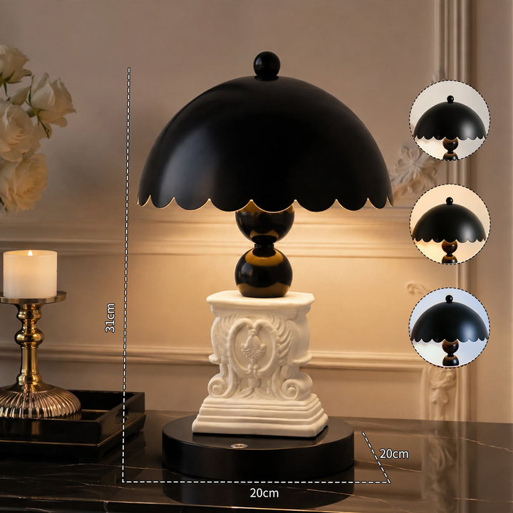 Table lamp with column shape and relief pattern