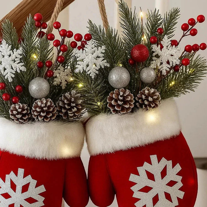 BowLift | Pre-lit Christmas wreath in mitten shape – 120 LEDs with timer function