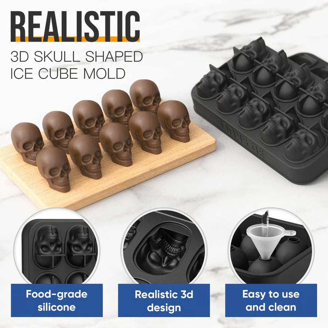 BowLift | Halloween Skull Ice Mold | 3D Silicone Tray | Food-Grade, Heat-Resistant & Dishwasher Safe