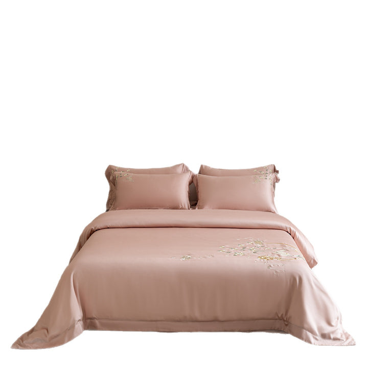 Cotton bedding 4-piece set, embroidery, floral pattern