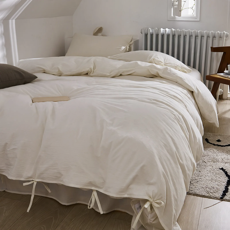 Cotton bedding set, solid color, with jacquard weave