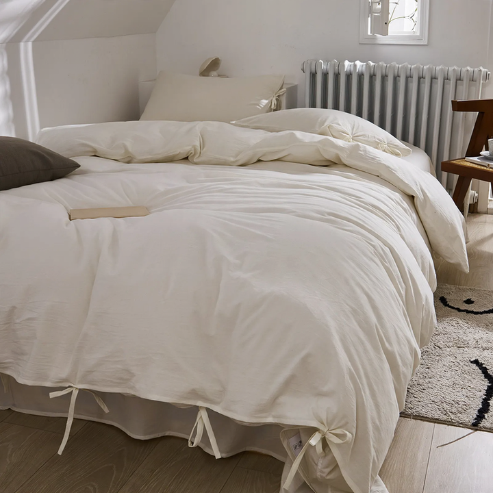 Cotton bedding set, solid color, with jacquard weave