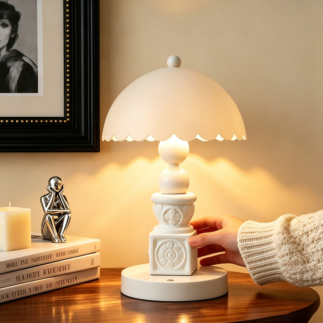 French Column Table Lamp with Carving