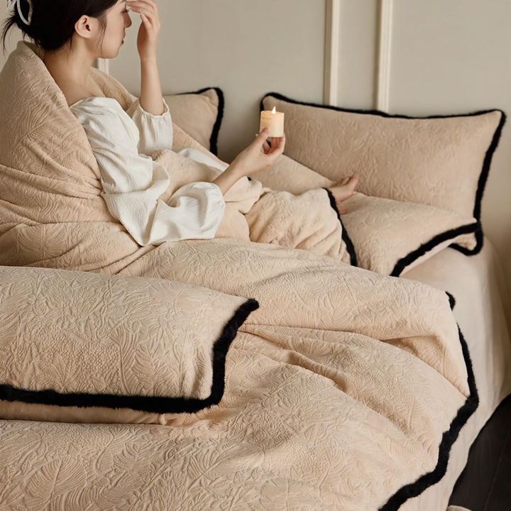 Fleece bedding, 4-piece, floral pattern, winter