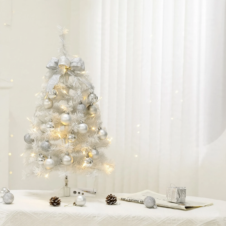 White mini Christmas tree with ornaments, 45 cm or 60 cm