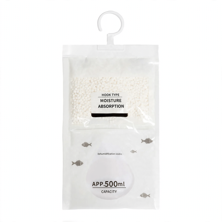Hanging dehumidifying bag for wardrobes