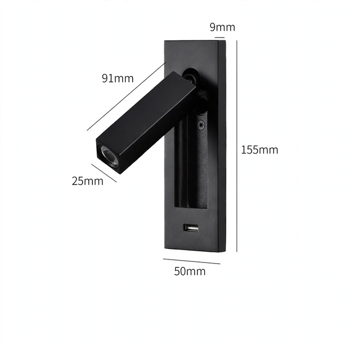 Wall lamp with reading light and USB charging port