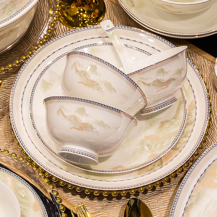 Ceramic dish set, floral pattern, Japanese style