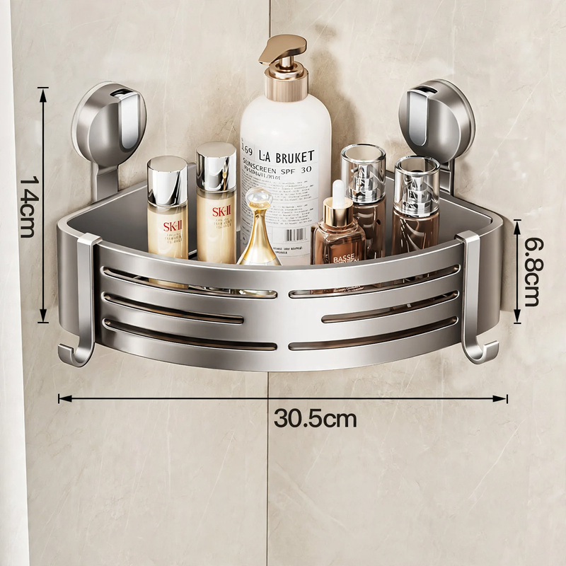 Triangle corner shelf with suction cup for the bathroom, model 035-023-A